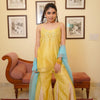 Sunshine Yellow Zari Tissue Kurta Set with Hand-Beaded Neckline