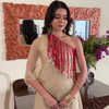 Champagne Gold One-Shoulder Zari Tissue Co-ord Set with Handcrafted Fringe Detail