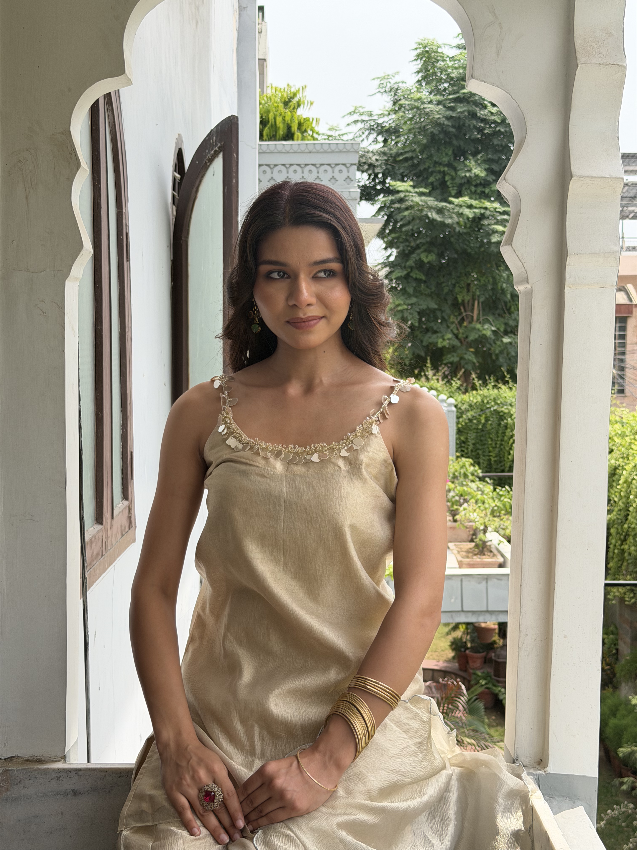 Ivory Zari Tissue Farshi Set with Delicate Handwork Detailing