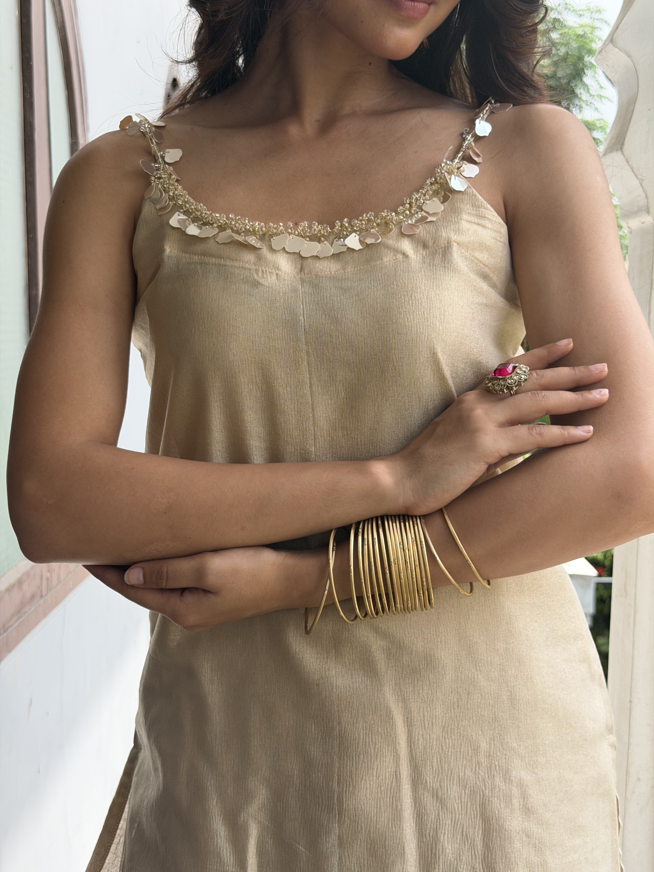 Ivory Zari Tissue Farshi Set with Delicate Handwork Detailing