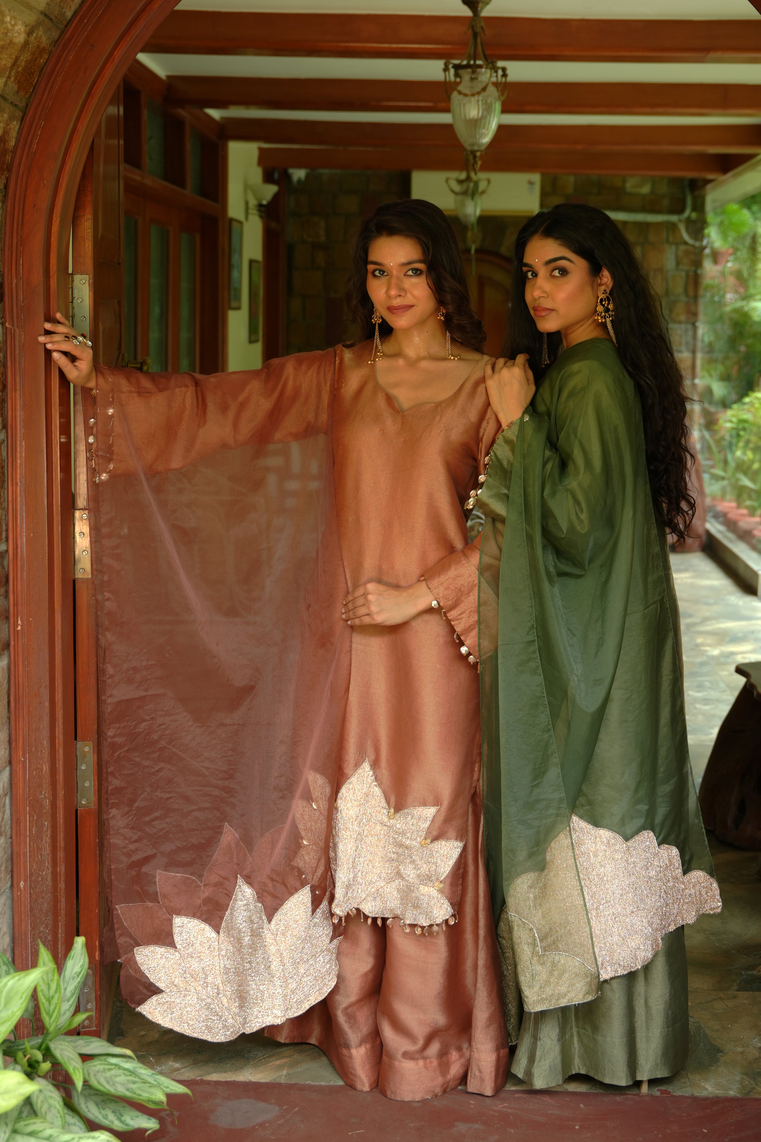 Copper Bloom Tissue Suit set with metallic panel