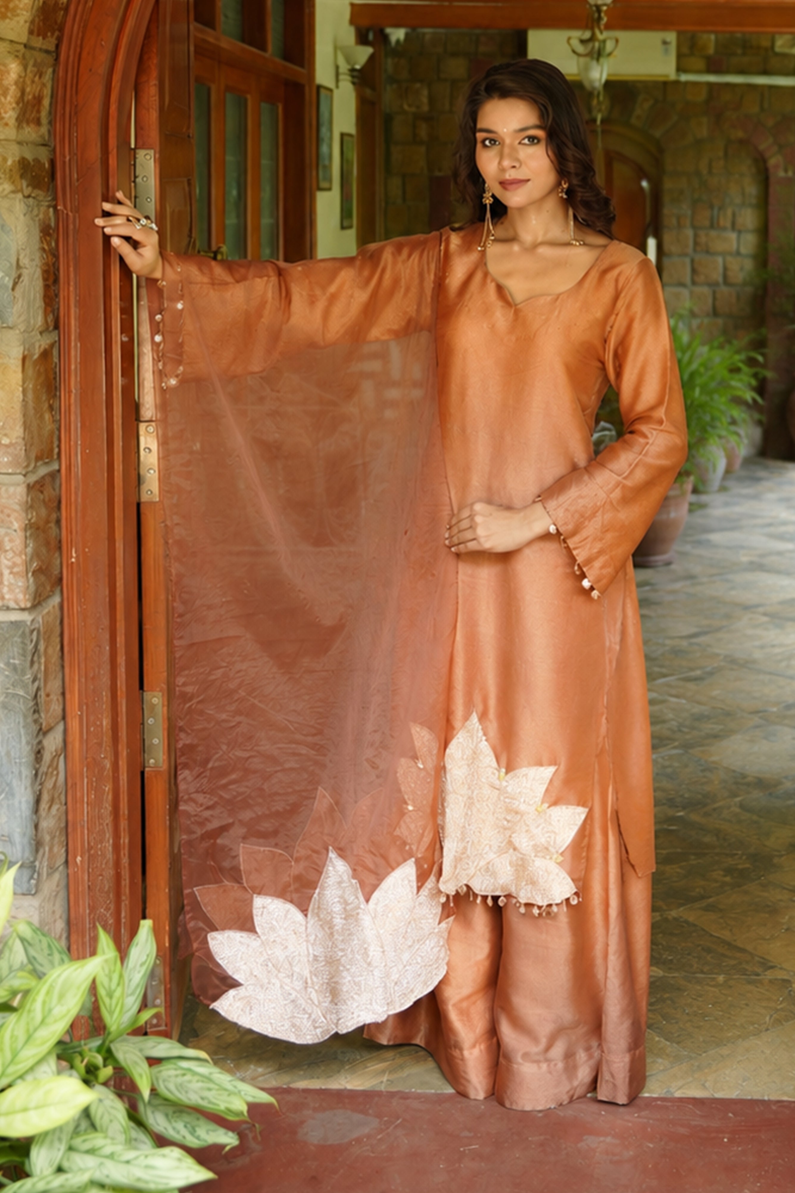 Copper Bloom Tissue Suit set with metallic panel