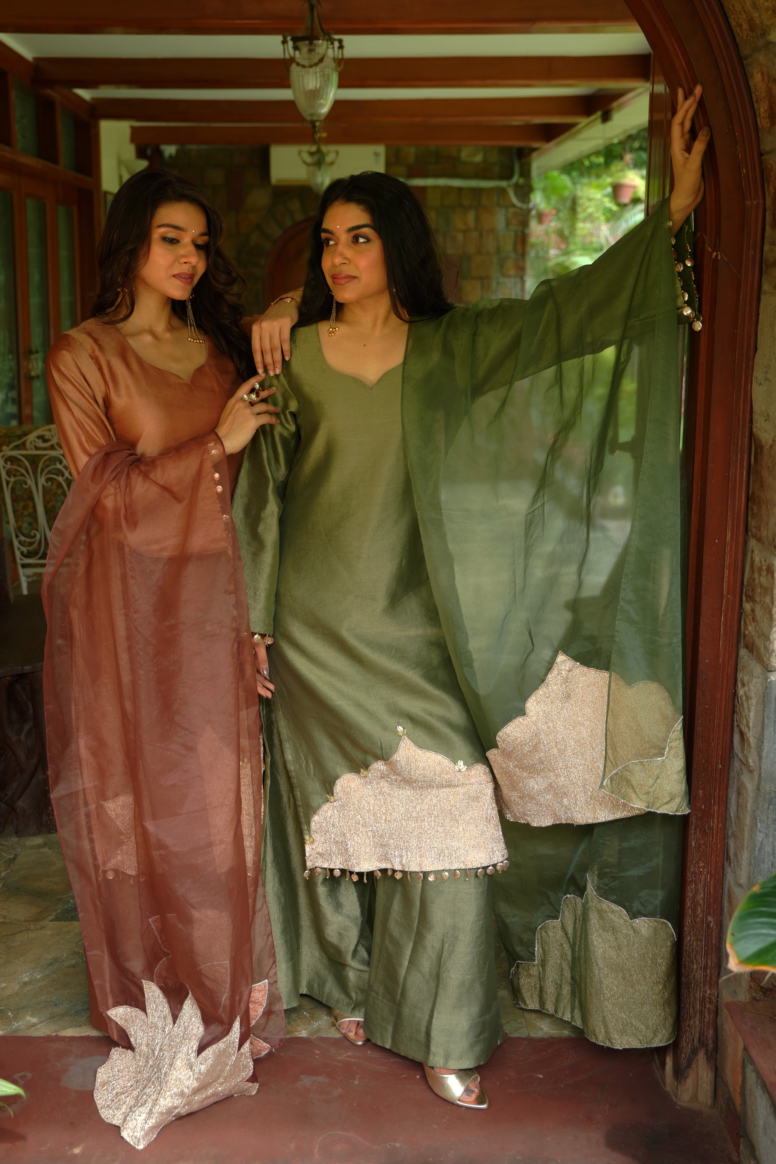Sage Mist Tissue Suit set with metallic panel
