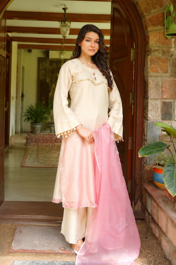 Blush Ombre Tissue Suit with Handwork detailing