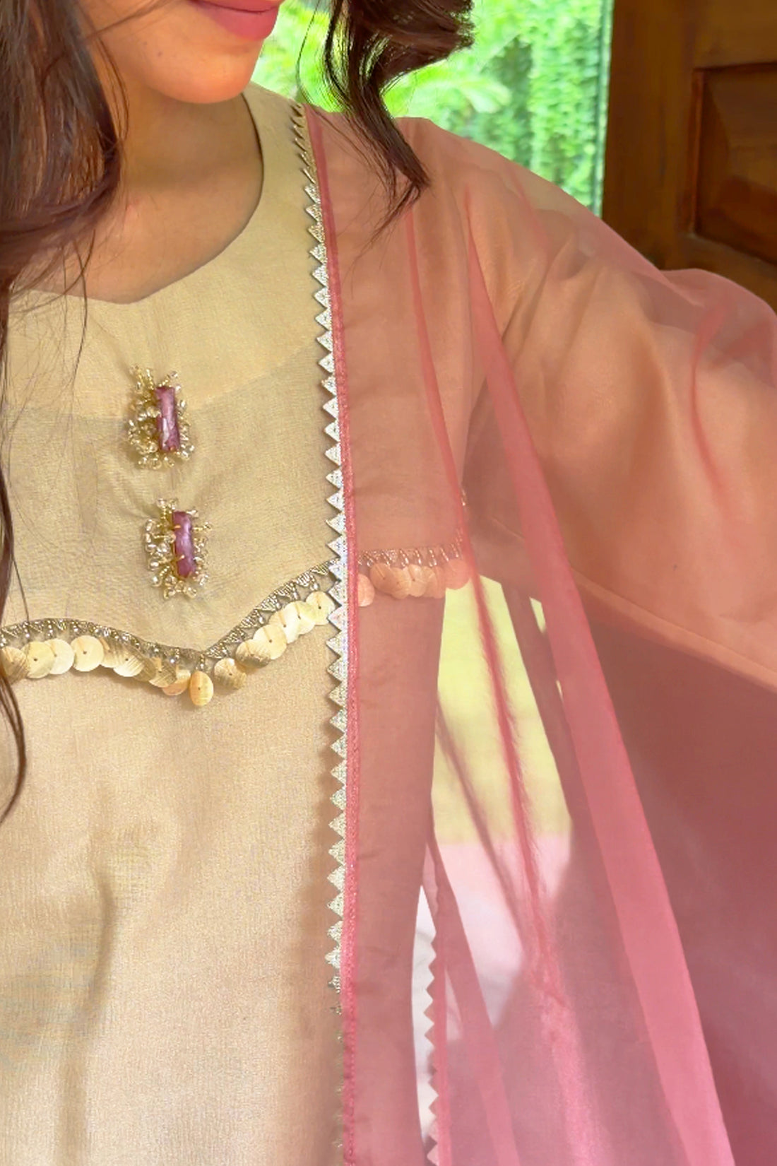 Blush Ombre Tissue Suit with Handwork detailing
