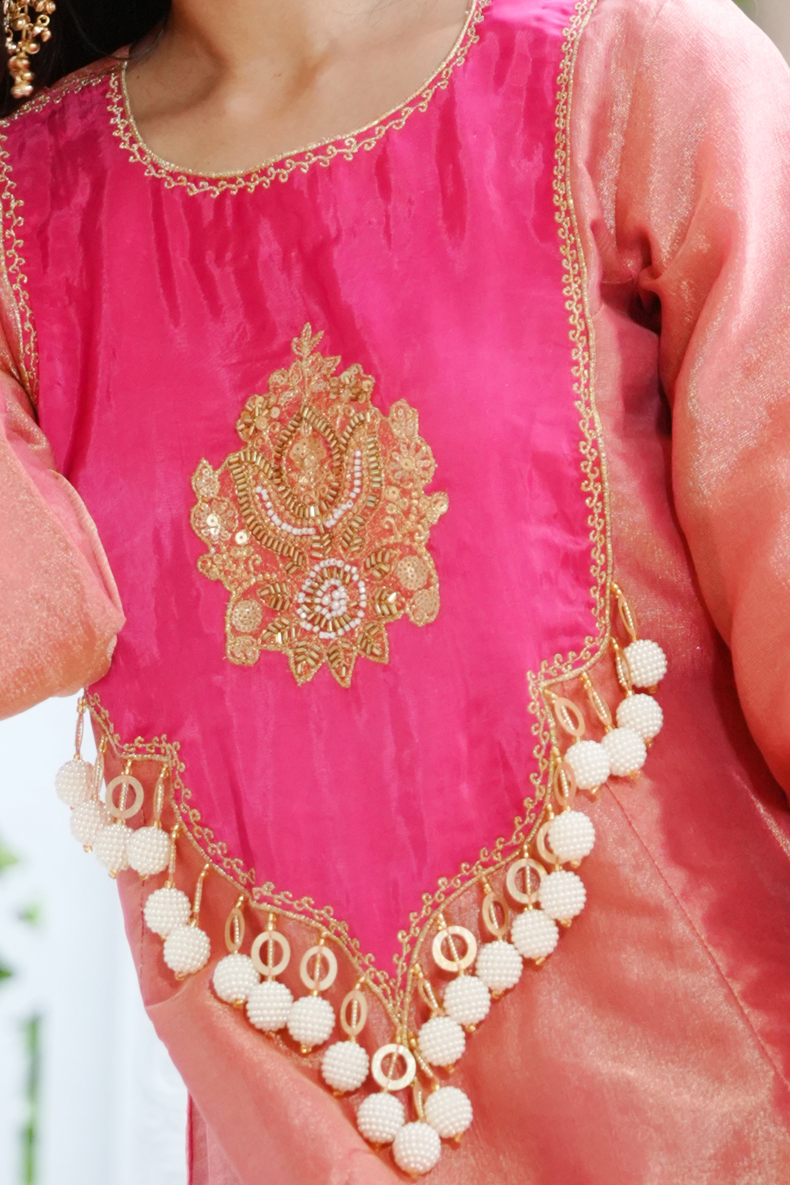 Rose Pink Tissue Anarkali Set