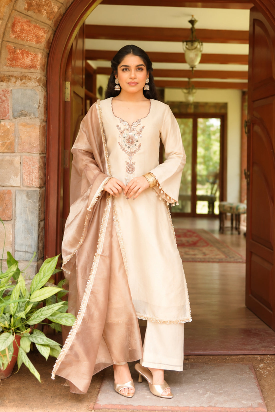 Champagne Gold Tissue Suit with Handwork detailing