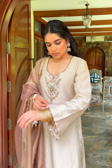 Champagne Gold Tissue Suit with Handwork detailing