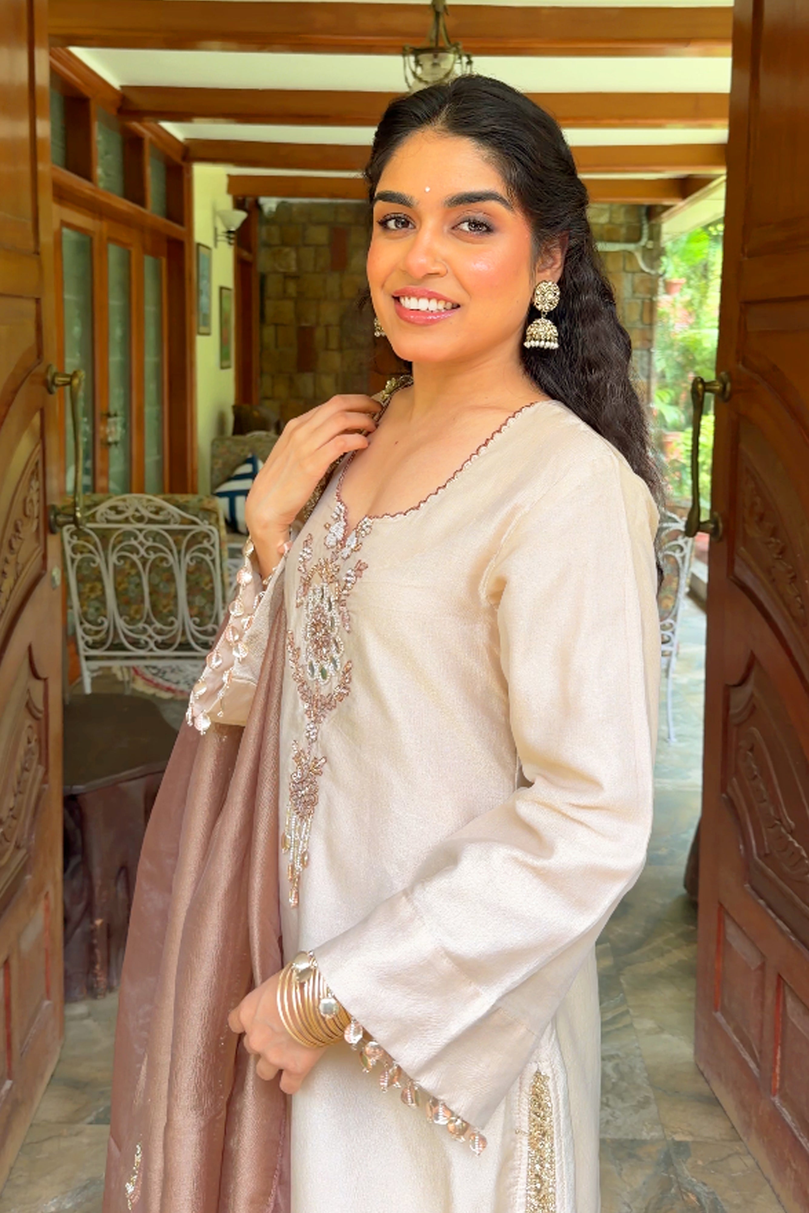 Champagne Gold Tissue Suit with Handwork detailing