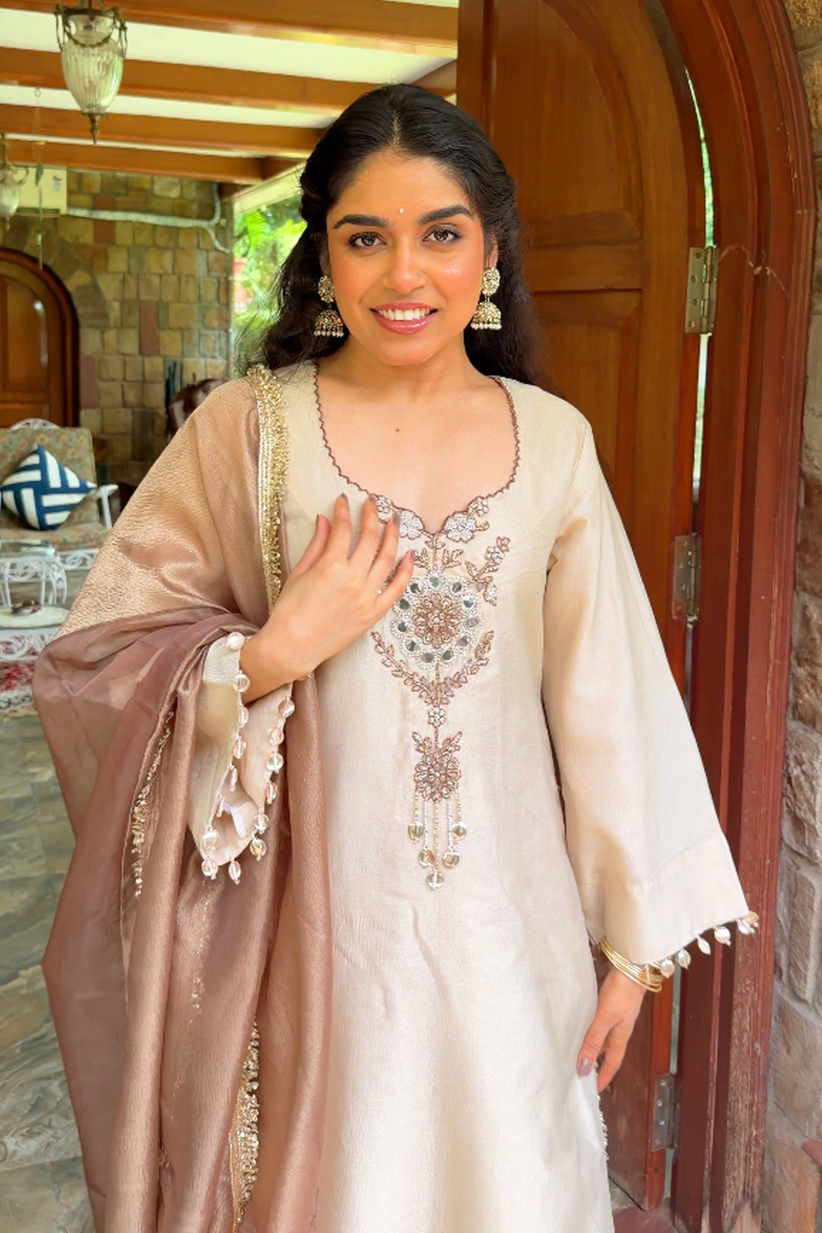 Champagne Gold Tissue Suit with Handwork detailing